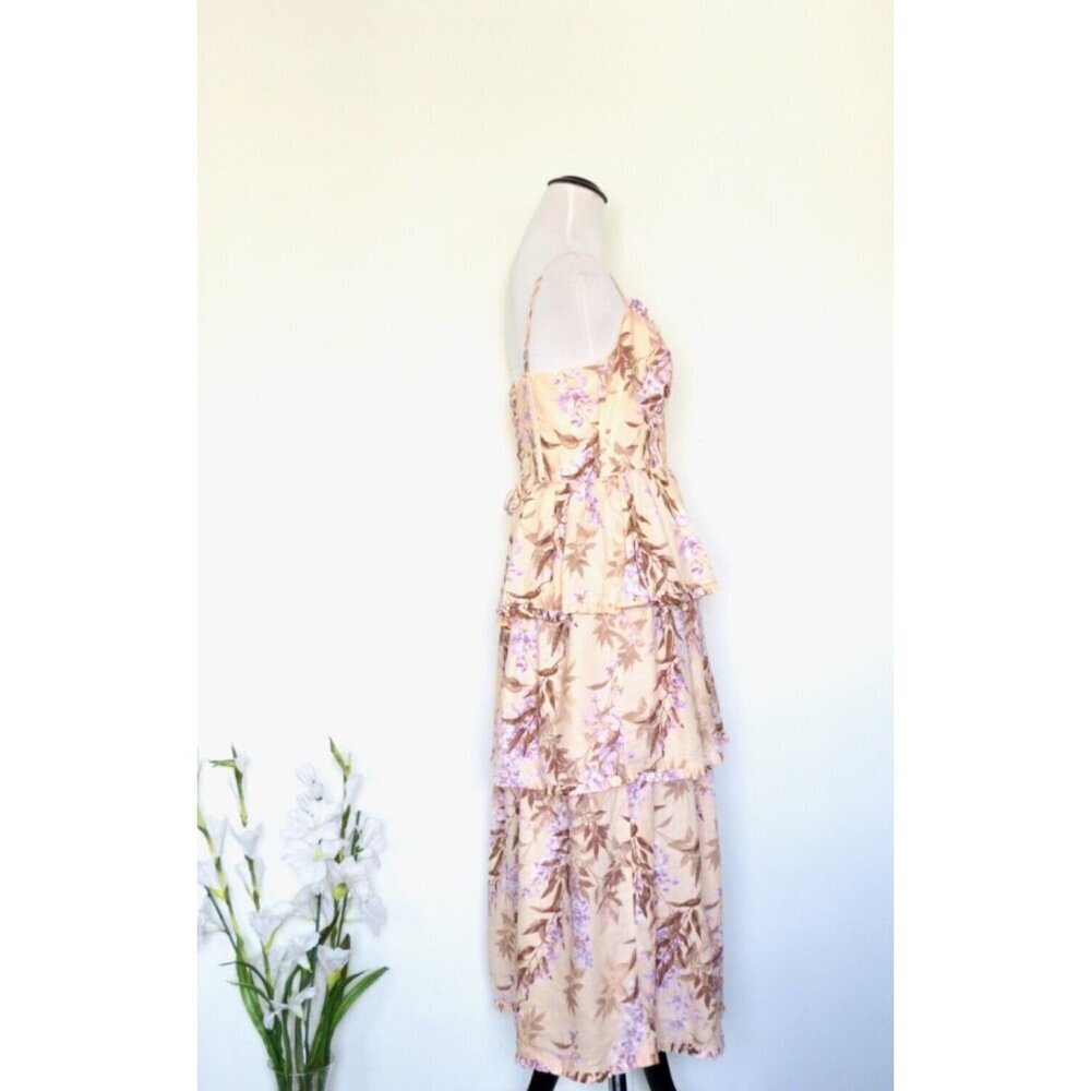 NEW! House of Harlow Ponte Bustier Lace-up-back Tiered Maxi Dress Linen SZ S - Picture 9 of 11